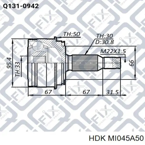 Junta homocinética exterior delantera HDK MI045A50 precio, desde 48,14 EUR
