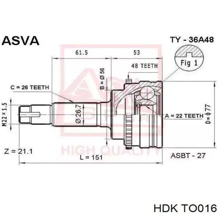 TO016 HDK junta homocinética exterior delantera