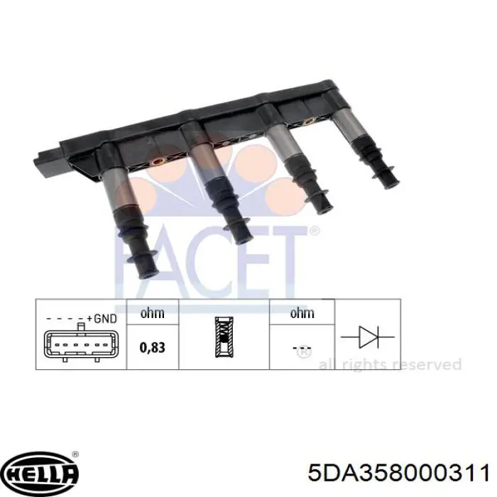 5DA 358 000-311 HELLA bobina de encendido