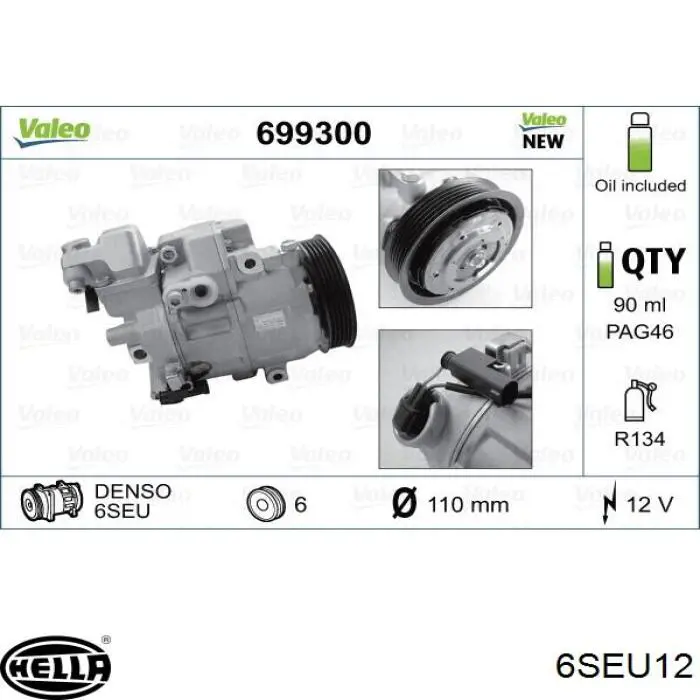 6SEU12 HELLA compresor de aire acondicionado