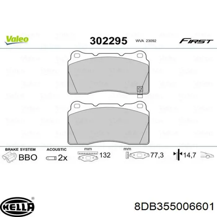 Pastillas de freno 8DB355006601 HELLA