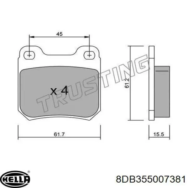 Pastillas de freno traseras 8DB355007381 HELLA