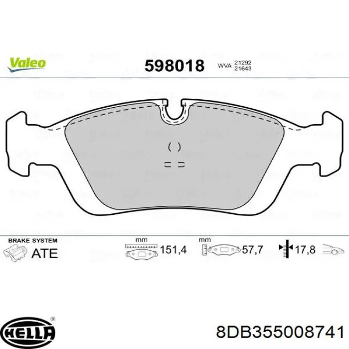 8DB355008741 HELLA pastillas de freno delanteras