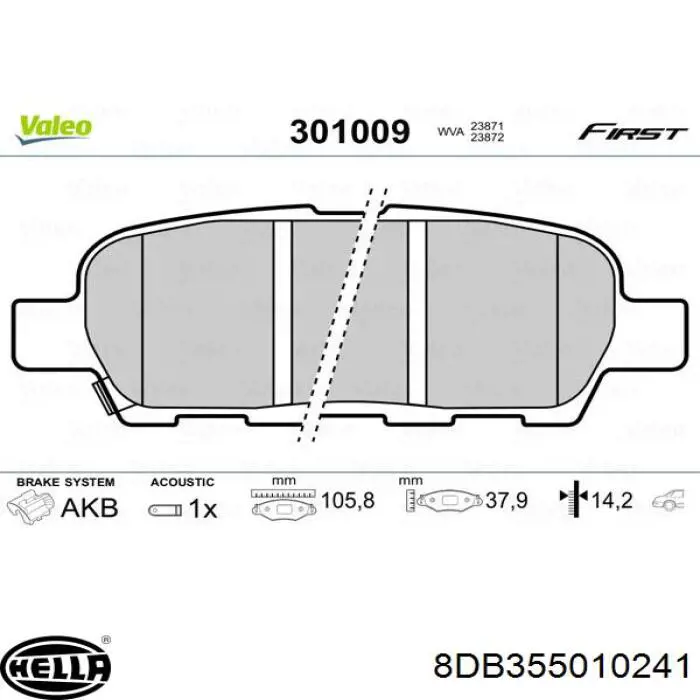Pastillas de freno traseras 8DB355010241 HELLA