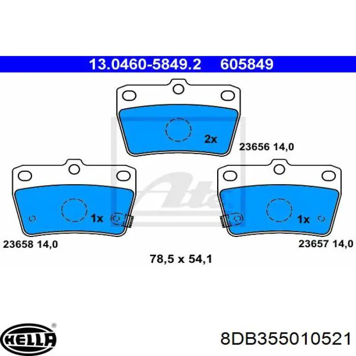Pastillas de freno traseras 8DB355010521 HELLA