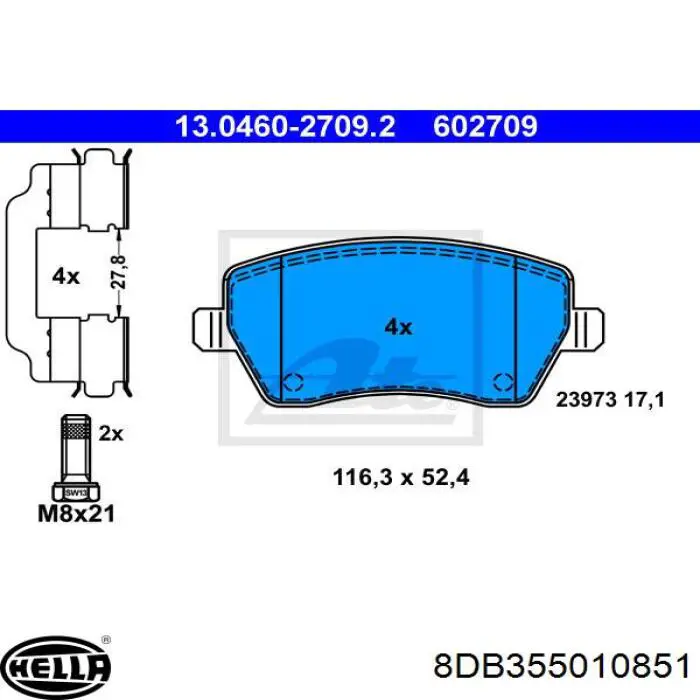 Comprar 8DB355010851 HELLA Pastillas delanteras de freno