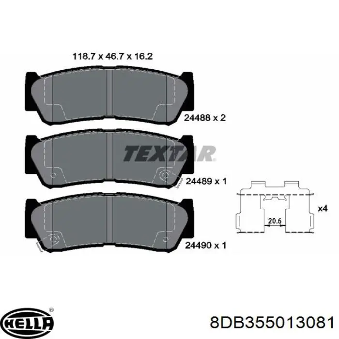 8DB355013-081 HELLA pastillas de freno traseras