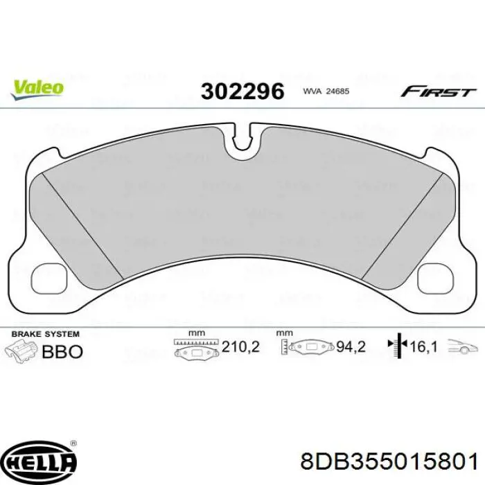 8DB355015801 HELLA pastillas de freno delanteras