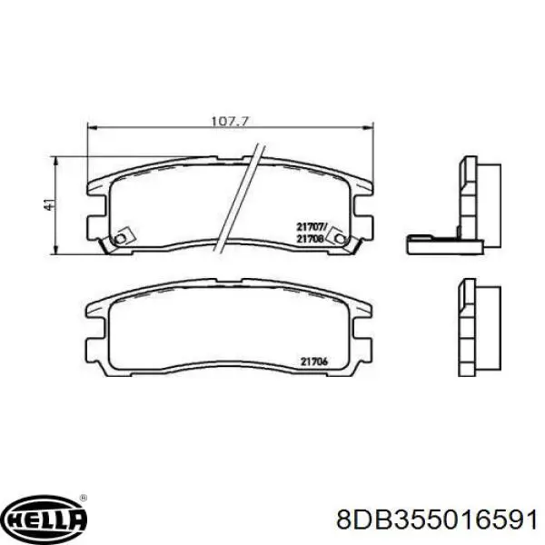 8DB355016591 HELLA pastillas de freno traseras