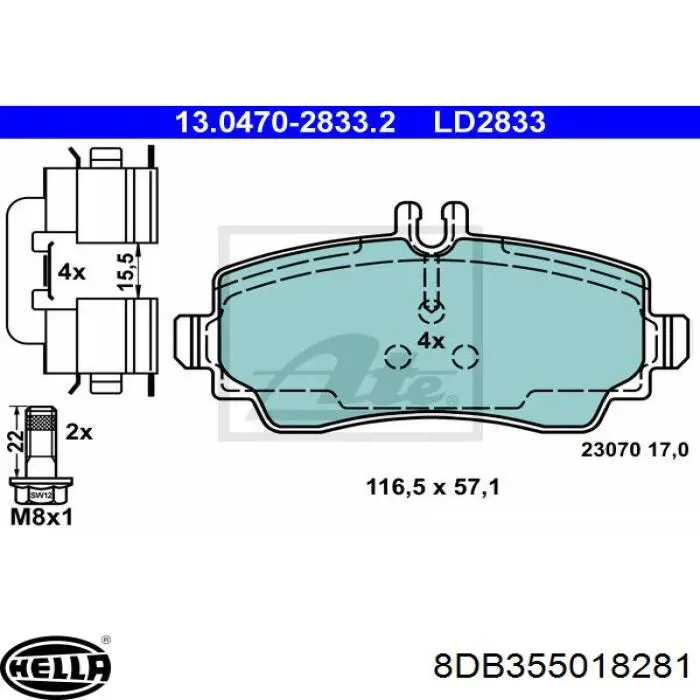 8DB 355 018-281 HELLA pastillas de freno delanteras