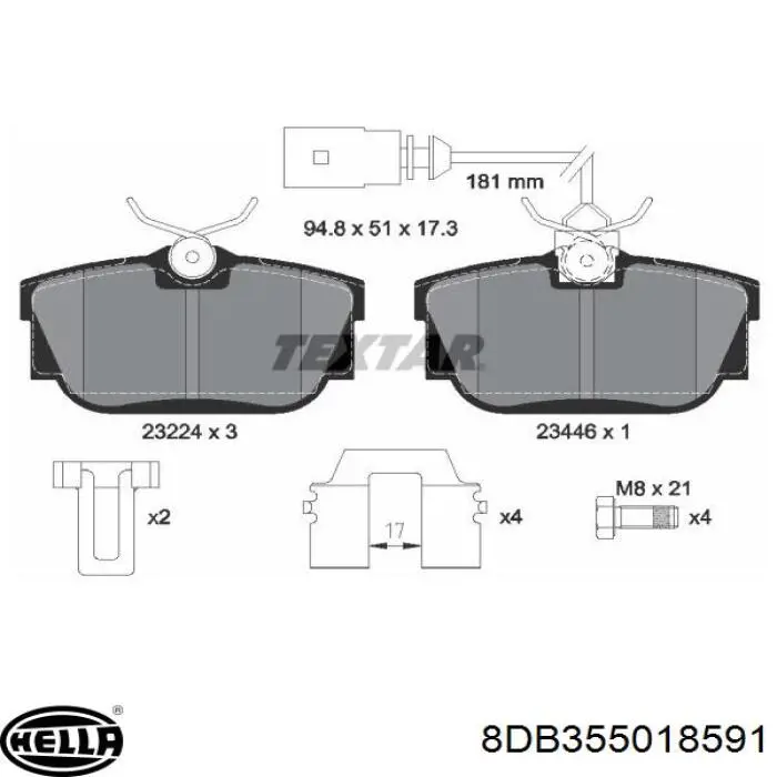 Pastillas de freno traseras 8DB355018591 HELLA