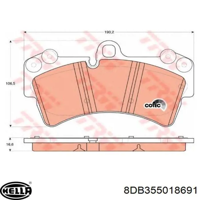 Pastillas de freno 8DB355018691 HELLA