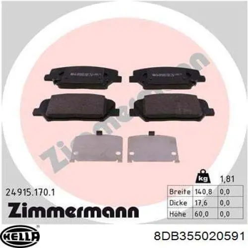 Comprar 8DB355020591 HELLA Pastillas delanteras de freno