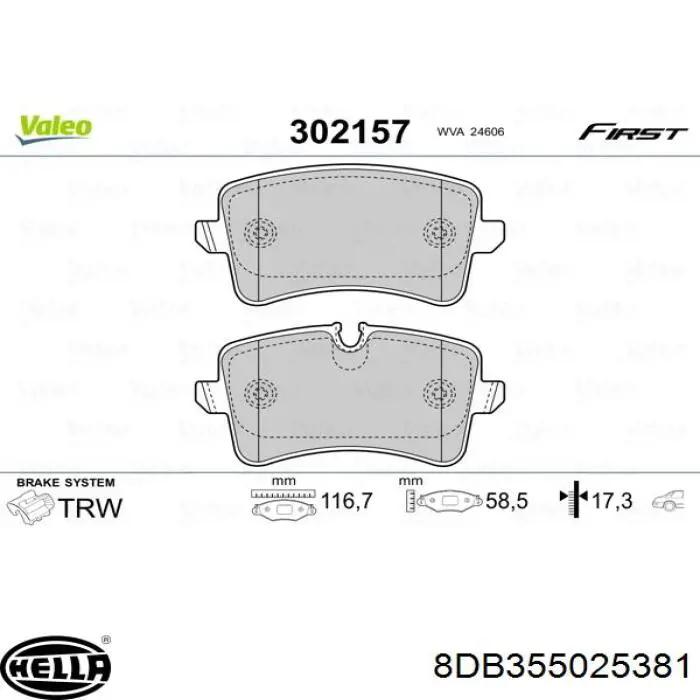 8DB 355 025-381 HELLA pastillas de freno traseras