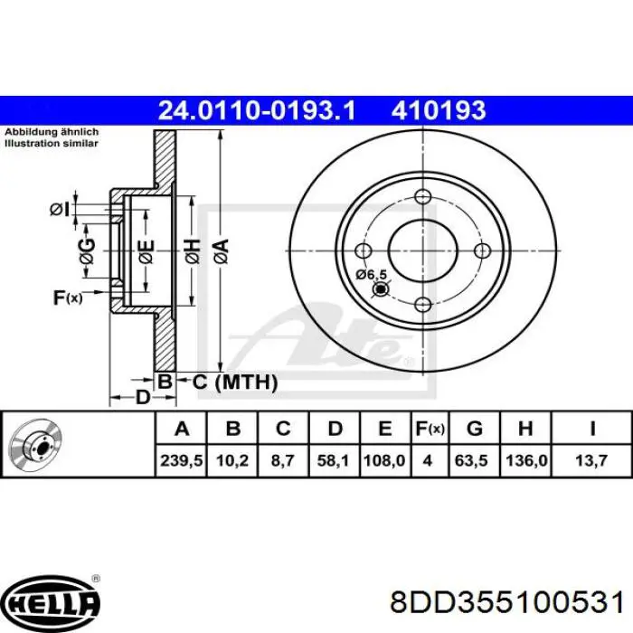 Freno de disco delantero Ford Escort 4 GAF, AWF, ABFT