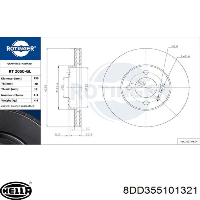 Disco de freno 8DD355101321 HELLA