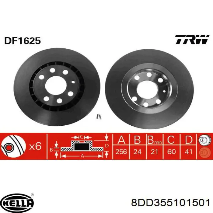Disco de freno 8DD355101501 HELLA