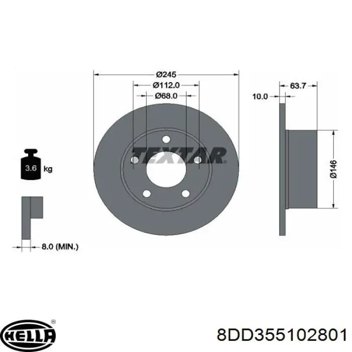 8DD355102801 HELLA disco de freno trasero