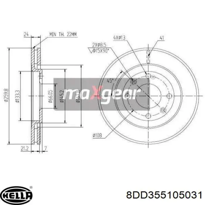 8DD355105031 HELLA freno de disco delantero