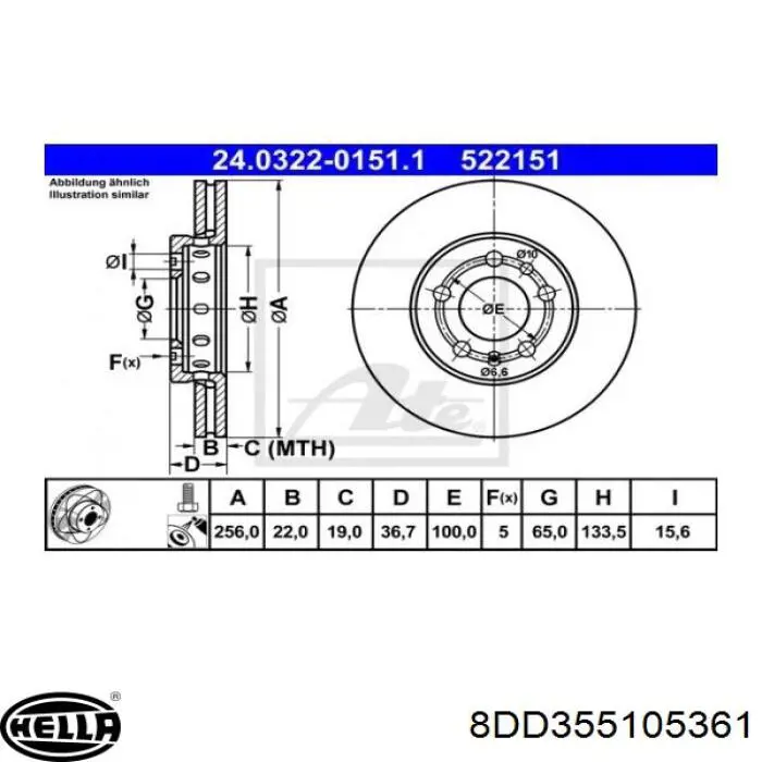 Disco de freno 8DD355105361 HELLA
