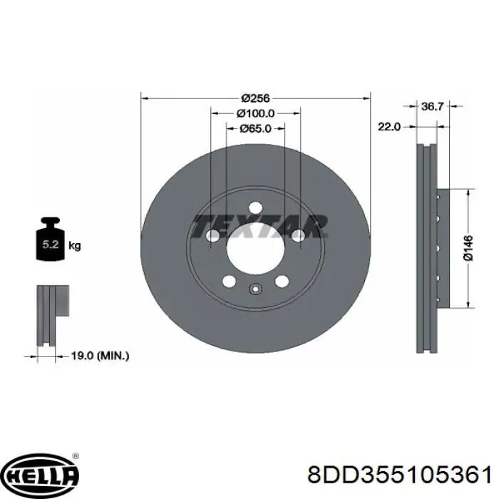 Disco de freno delantero HELLA 8DD355105361