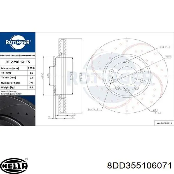 Comprar 8DD355106071 HELLA Freno de disco delantero