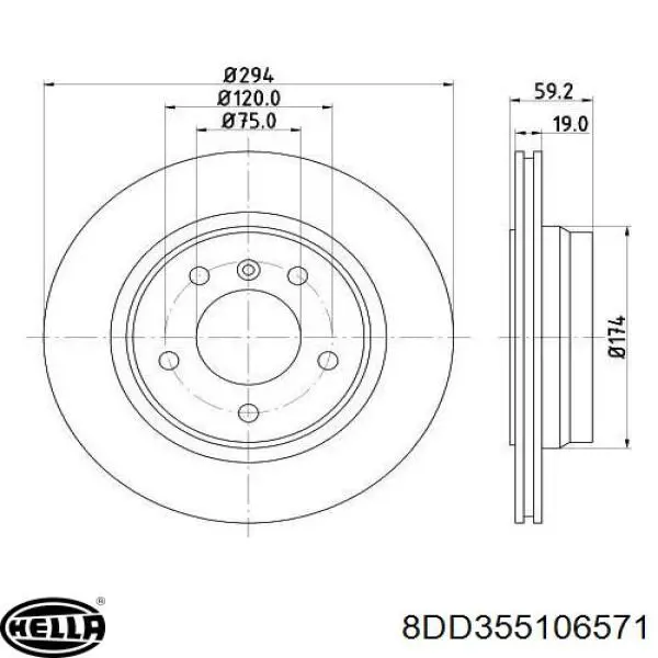 8DD355106571 HELLA disco de freno trasero