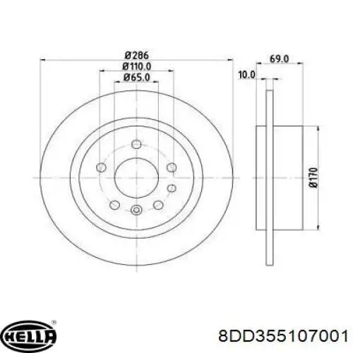 8DD355107001 HELLA disco de freno trasero