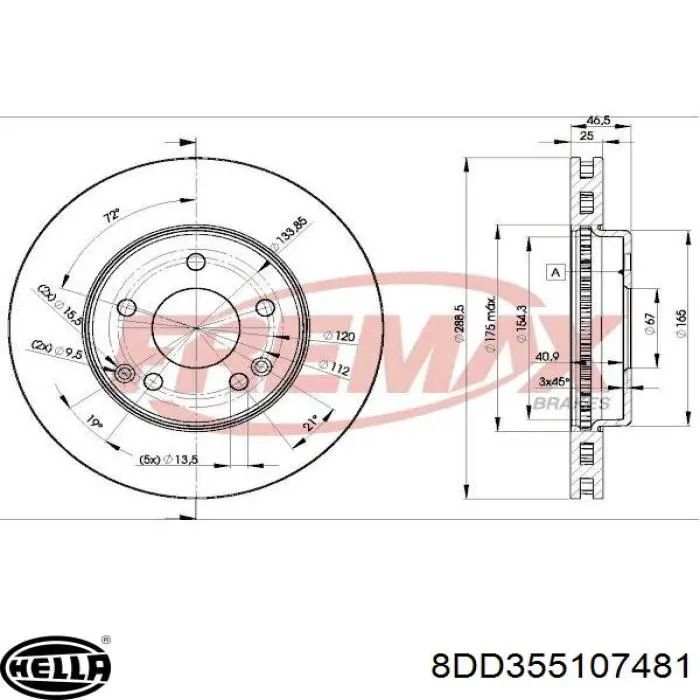 Disco de freno 8DD355107481 HELLA