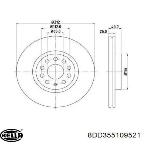 Disco de freno 8DD355109521 HELLA