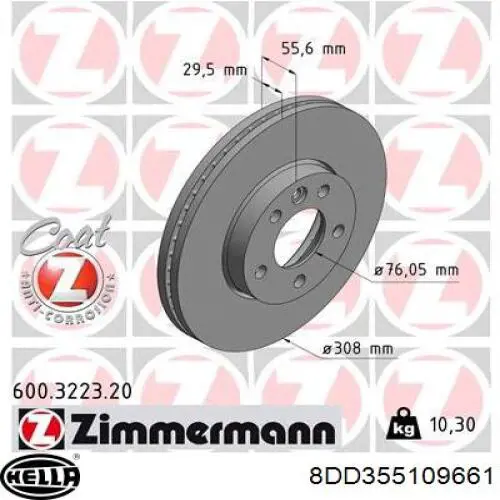 8DD355109661 HELLA freno de disco delantero