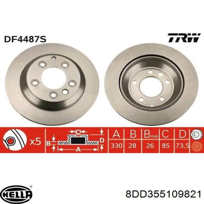 Comprar 8DD355109821 HELLA Disco de freno trasero
