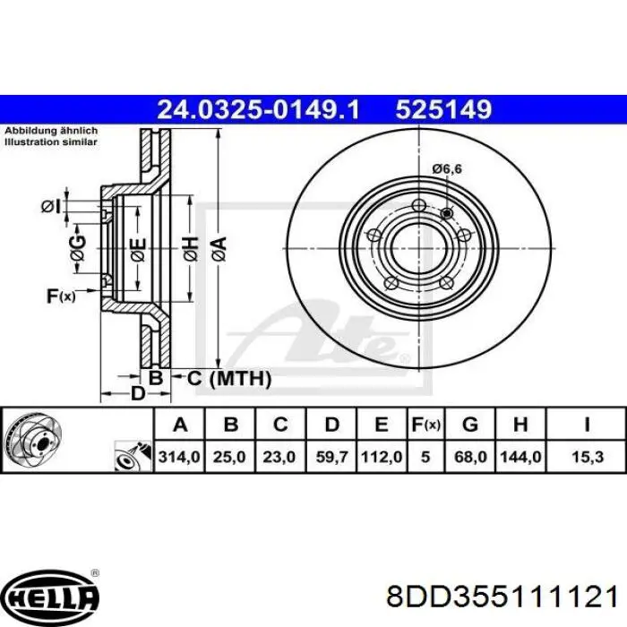 8DD355111121 HELLA disco de freno delantero