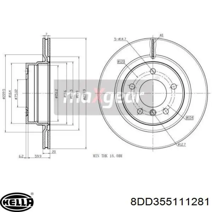 Comprar 8DD355111281 HELLA Disco de freno trasero