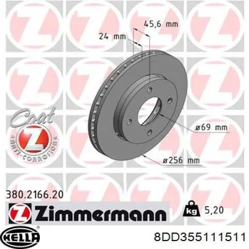 8DD355111511 HELLA disco de freno delantero