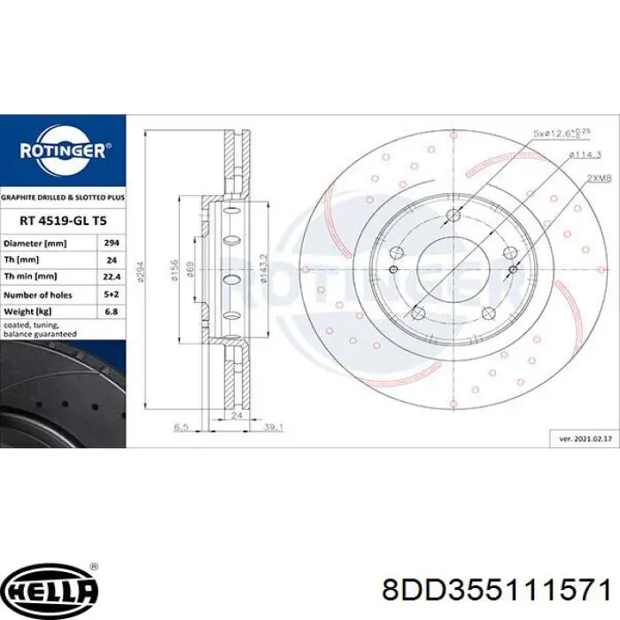Comprar 8DD355111571 HELLA Freno de disco delantero
