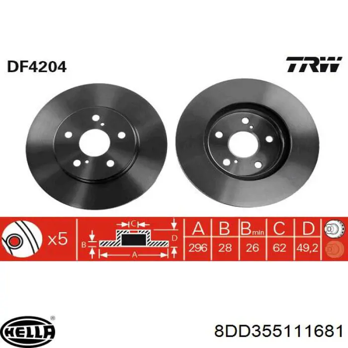 8DD355111681 HELLA disco de freno delantero