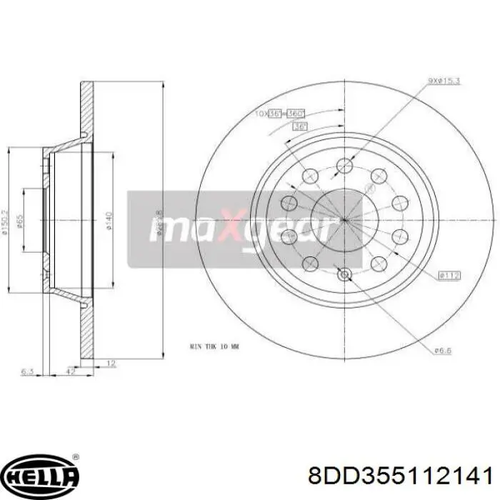 8DD355112141 HELLA disco de freno trasero