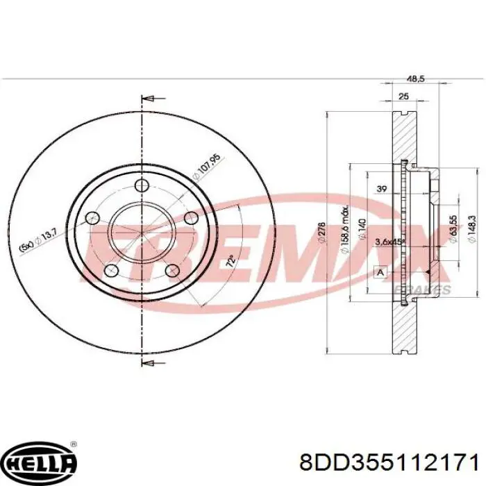 Comprar 8DD355112171 HELLA Freno de disco delantero