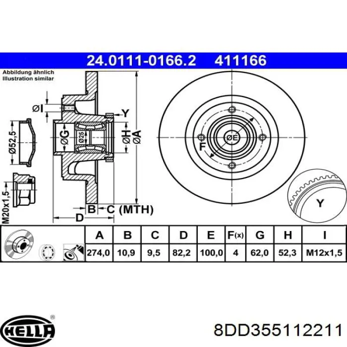 Disco de freno trasero 8DD355112211 HELLA
