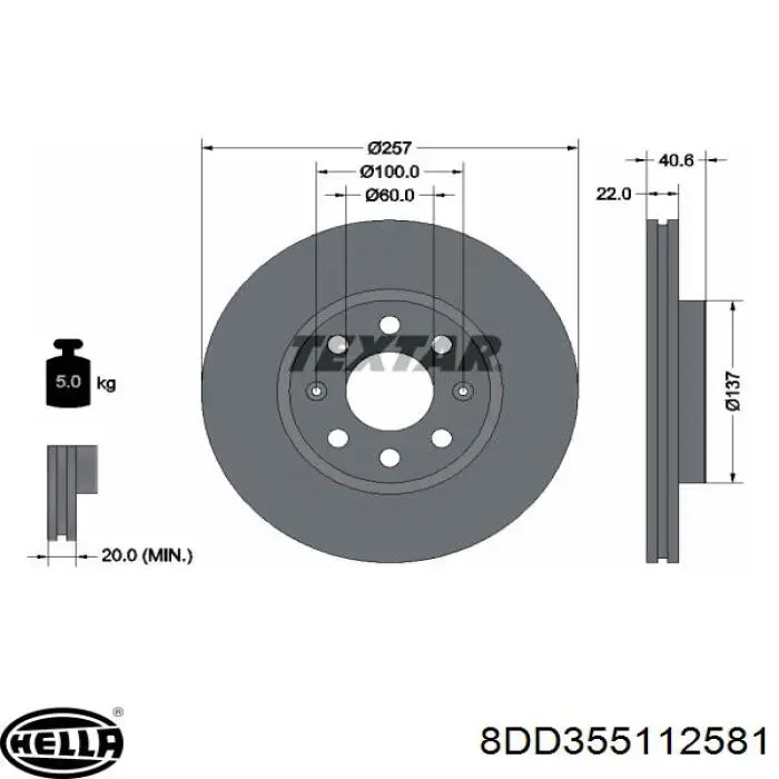 8DD355112581 HELLA disco de freno delantero