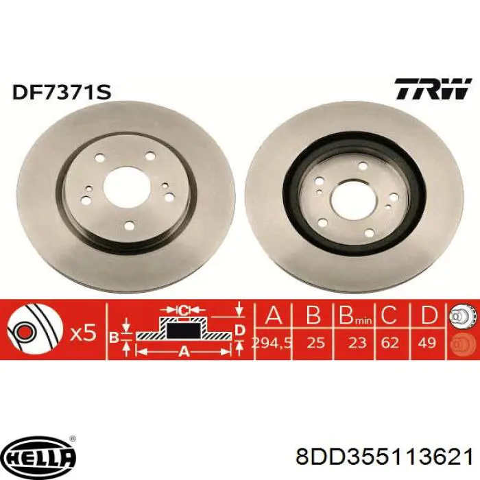 Disco de freno 8DD355113621 HELLA