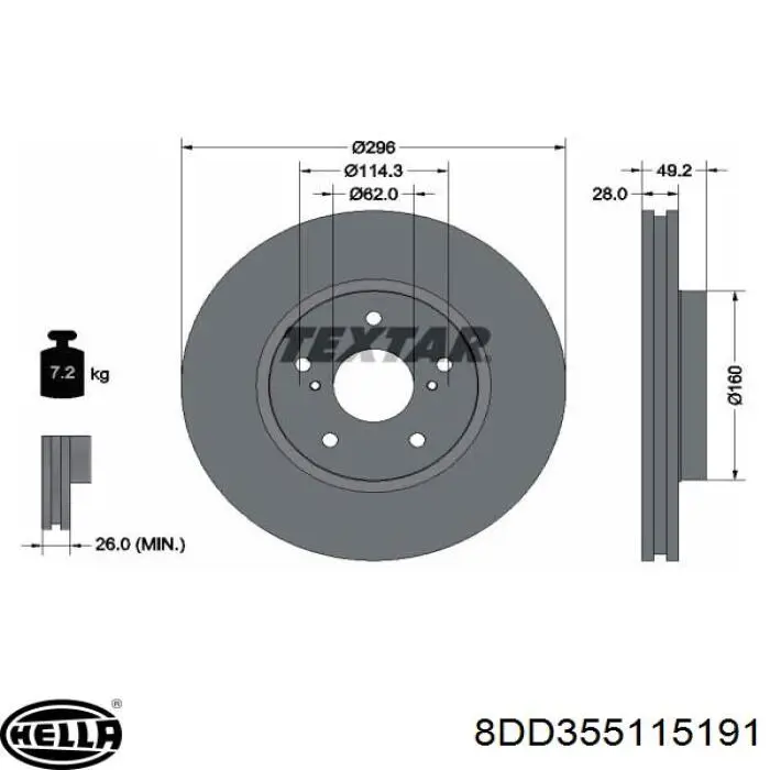 8DD 355 115-191 HELLA freno de disco delantero