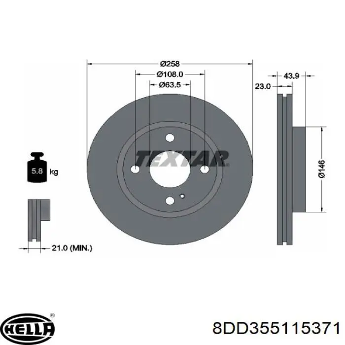 Disco de freno 8DD355115371 HELLA