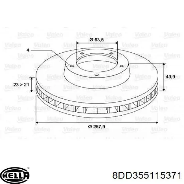 Disco de freno 8DD355115371 HELLA