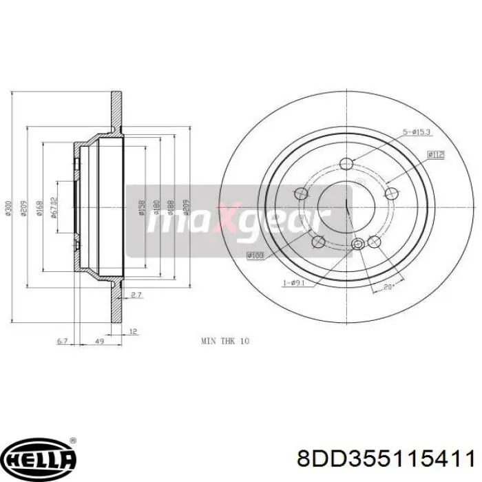 8DD355115411 HELLA disco de freno trasero