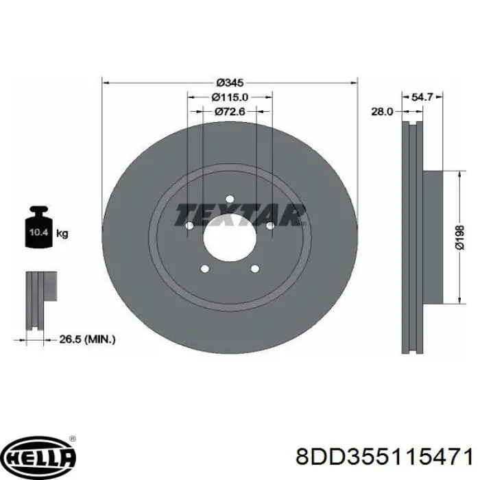 8DD355115471 HELLA disco de freno delantero