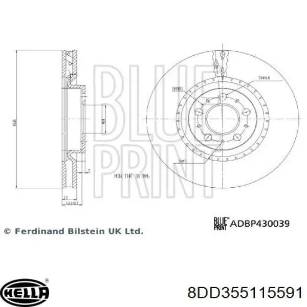 8DD355115591 HELLA freno de disco delantero