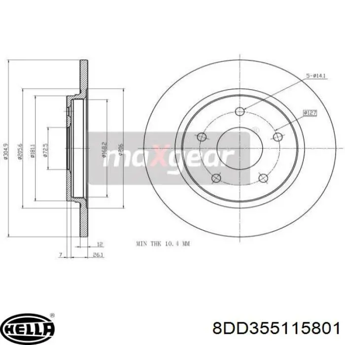 Comprar 8DD355115801 HELLA Disco de freno trasero