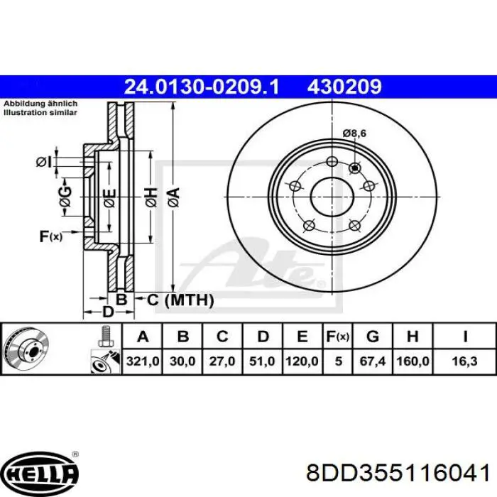 8DD355116041 HELLA freno de disco delantero